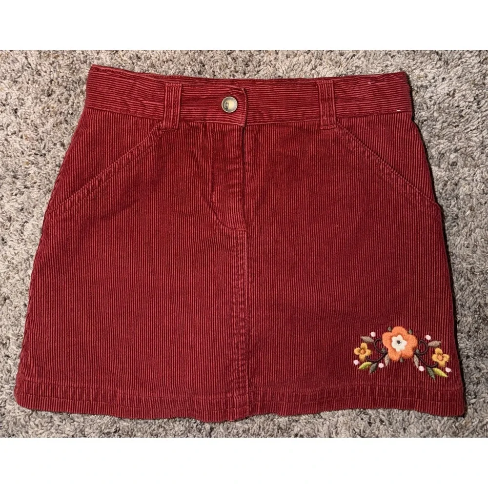Gymboree 2006 Skort Size 5 Corduroy Red/Brown‎  Embroidered Floral Cottagecore